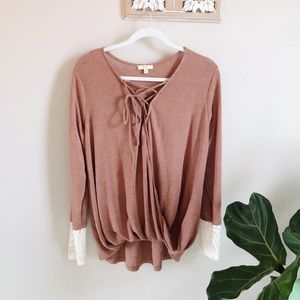 Kori Top Lace Sleeves Tie Open Front NEW Boutique